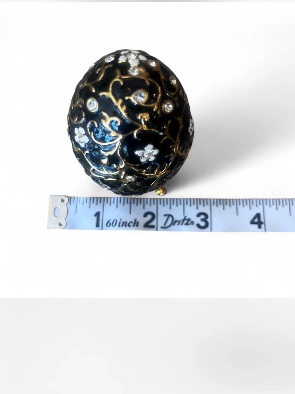 Vintage Ruccini Black and Gold Decorative Jeweled Egg trinket box
